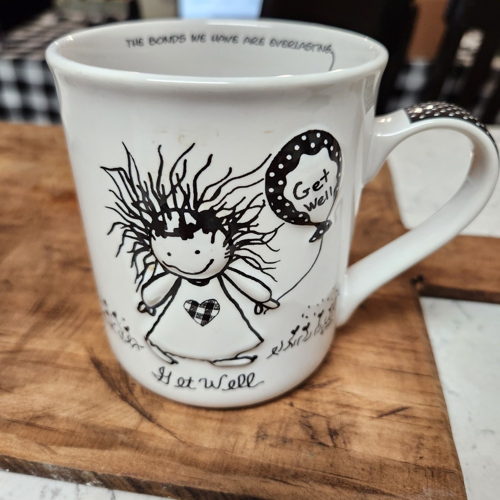 CHILDREN OF THE INNER LIGHT Get Well Coffee Mug Black White Raised Picture 12oz